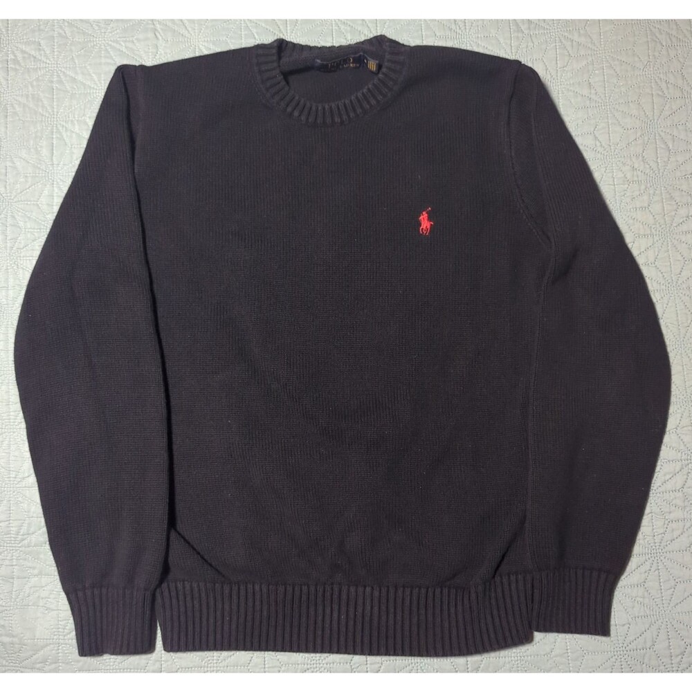 Polo Ralph Lauren Men's Crewneck Knit Cotton Sweater Black Sz M Layers Preppy